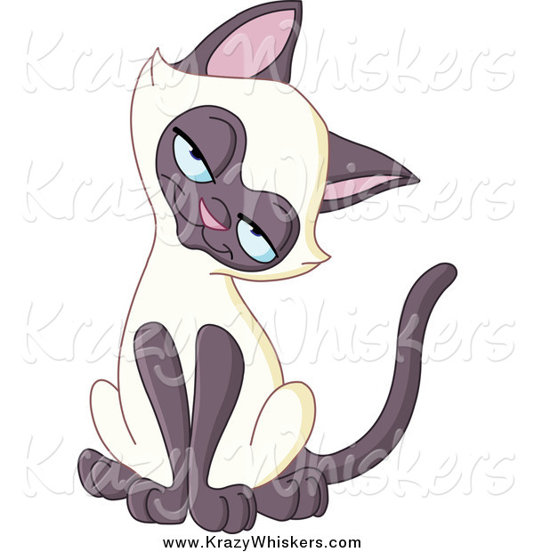 Critter Clipart of a Siamese Kitten Tilting Its Head and Smiling.