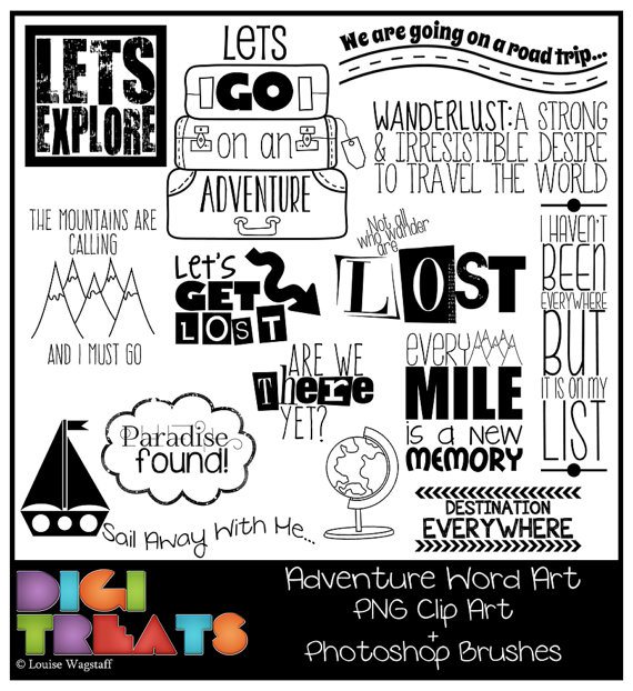 Adventure Word Art (PNG Clip Art) + Photoshop Brush Set, explore.