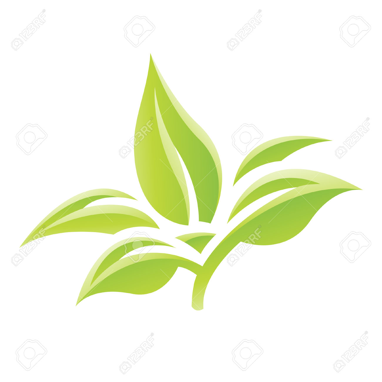 Illustration Of Green Glossy Leaves Icon Isolated On A White.