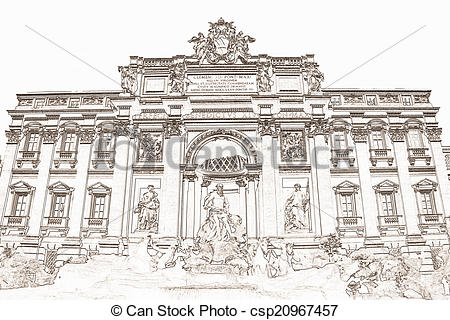 Stock Illustrations of Trevi Fountain Rome Italy.