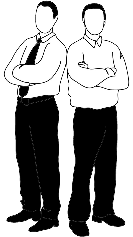 Two men clipart black and white.