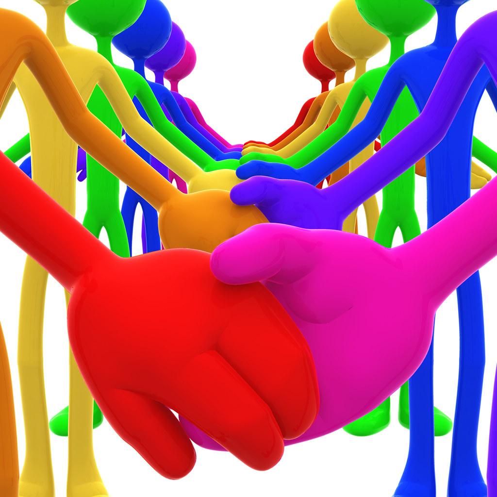 3D Full Spectrum Unity Holding Hands Concept.