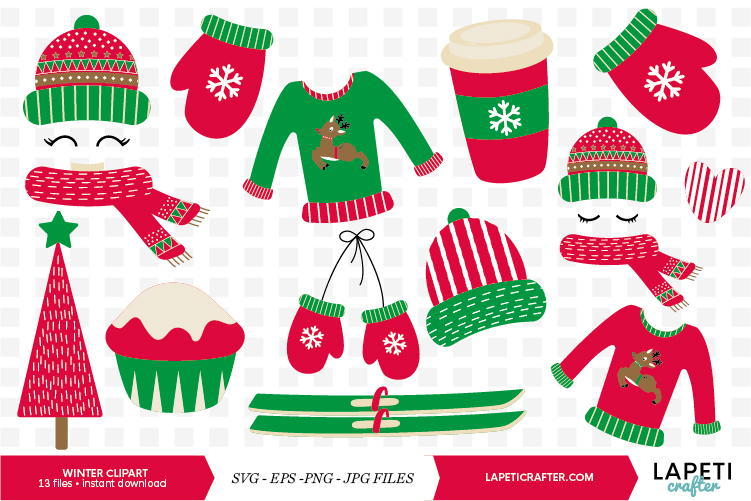 Winter Clipart, 13 instant download christmas vector.