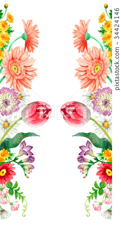 Spring flower vertical border frame.