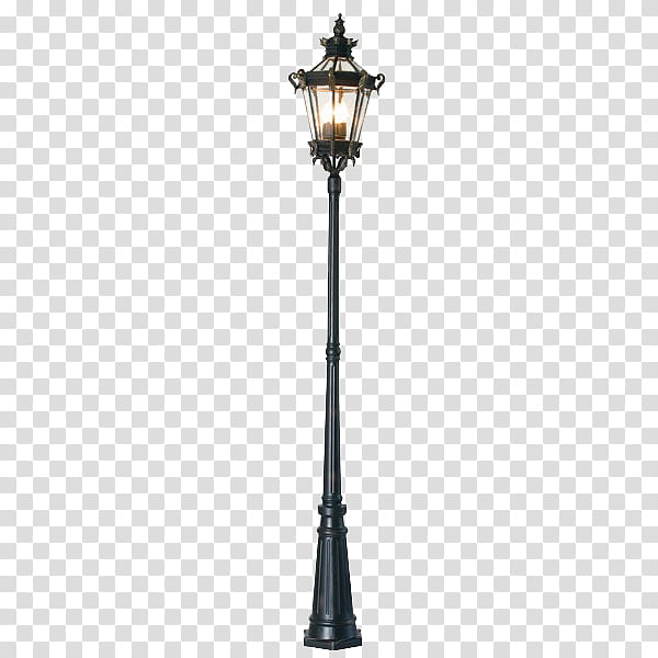 Vintage, black outdoor post lamp transparent background PNG.