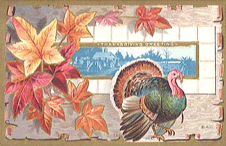 Vintage Thanksgiving Clip Art Turkey Harvest Scene.