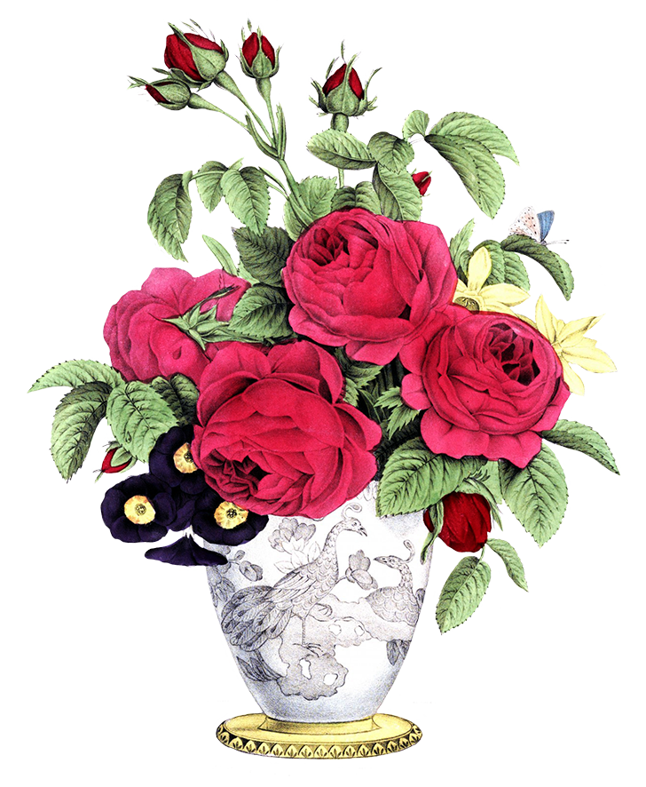 vase with red roses other flowers bouquet.