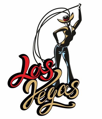 Las Vegas. The cowboy girl . Lasso. Invitation. Greeting.