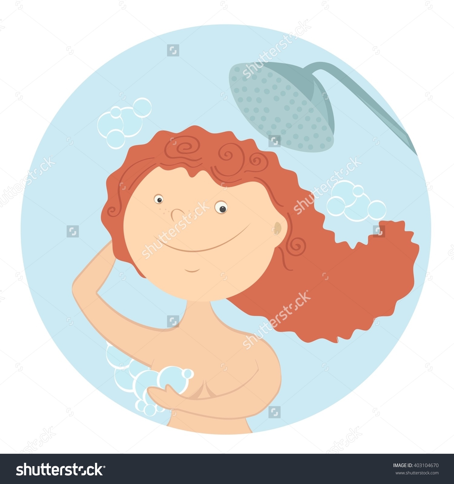 Girl Takes Bath Shower Wash Head Stock Vector 403104670.