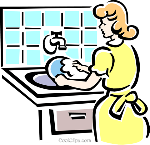 washing dishes Royalty Free Vector Clip Art illustration.