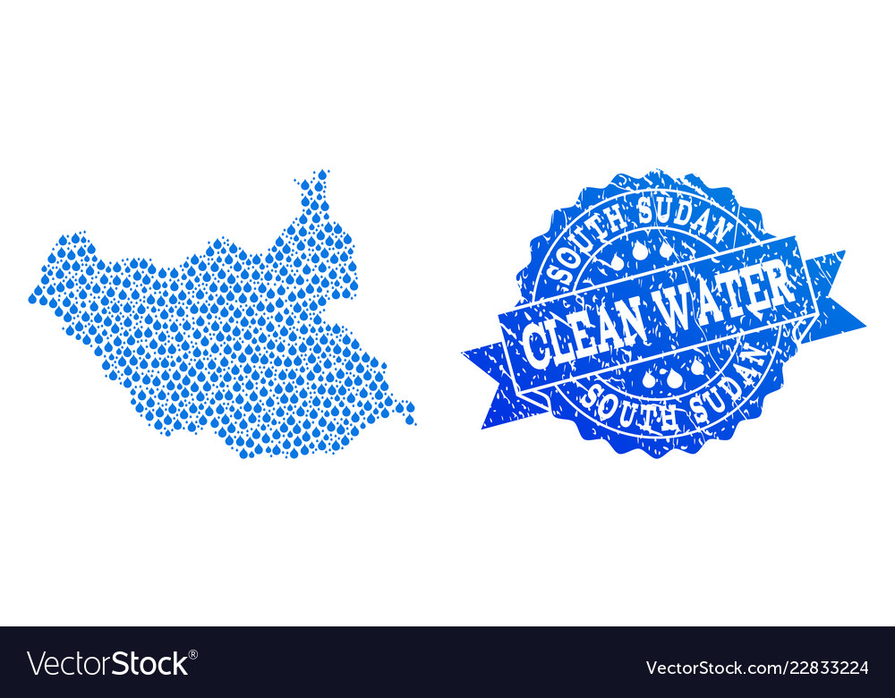 Mosaic map of south sudan with water tears and vector image on VectorStock.