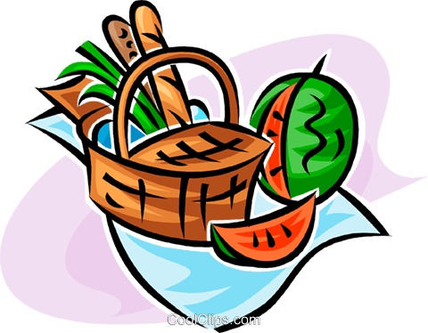 picnic basket and watermelon Royalty Free Vector Clip Art.