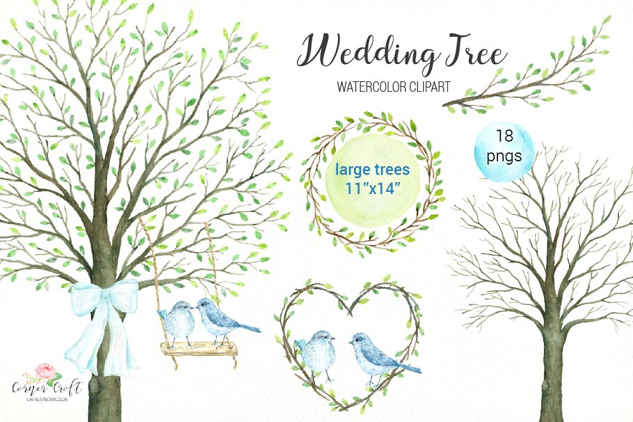 Wedding Tree Watercolor Clipart ~ Illustrations ~ Creative.