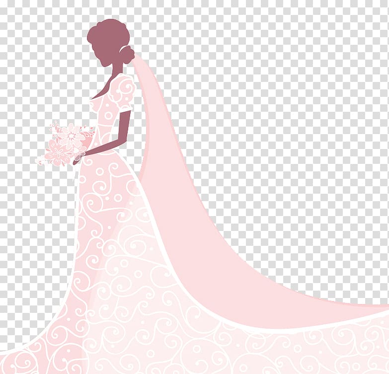 Woman in pink floral wedding gown illustration, Gown Beauty.