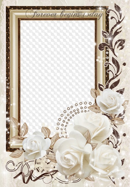 Free wedding png frame photo frame psd wedding white roses.