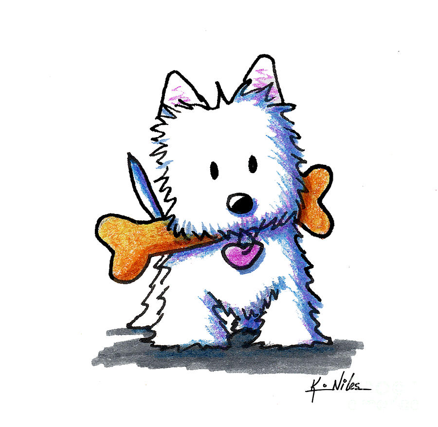 Kiniart Westie With Bone Drawing by Kim Niles.