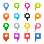 Colorful map markers of different shapes with white centres Vector.