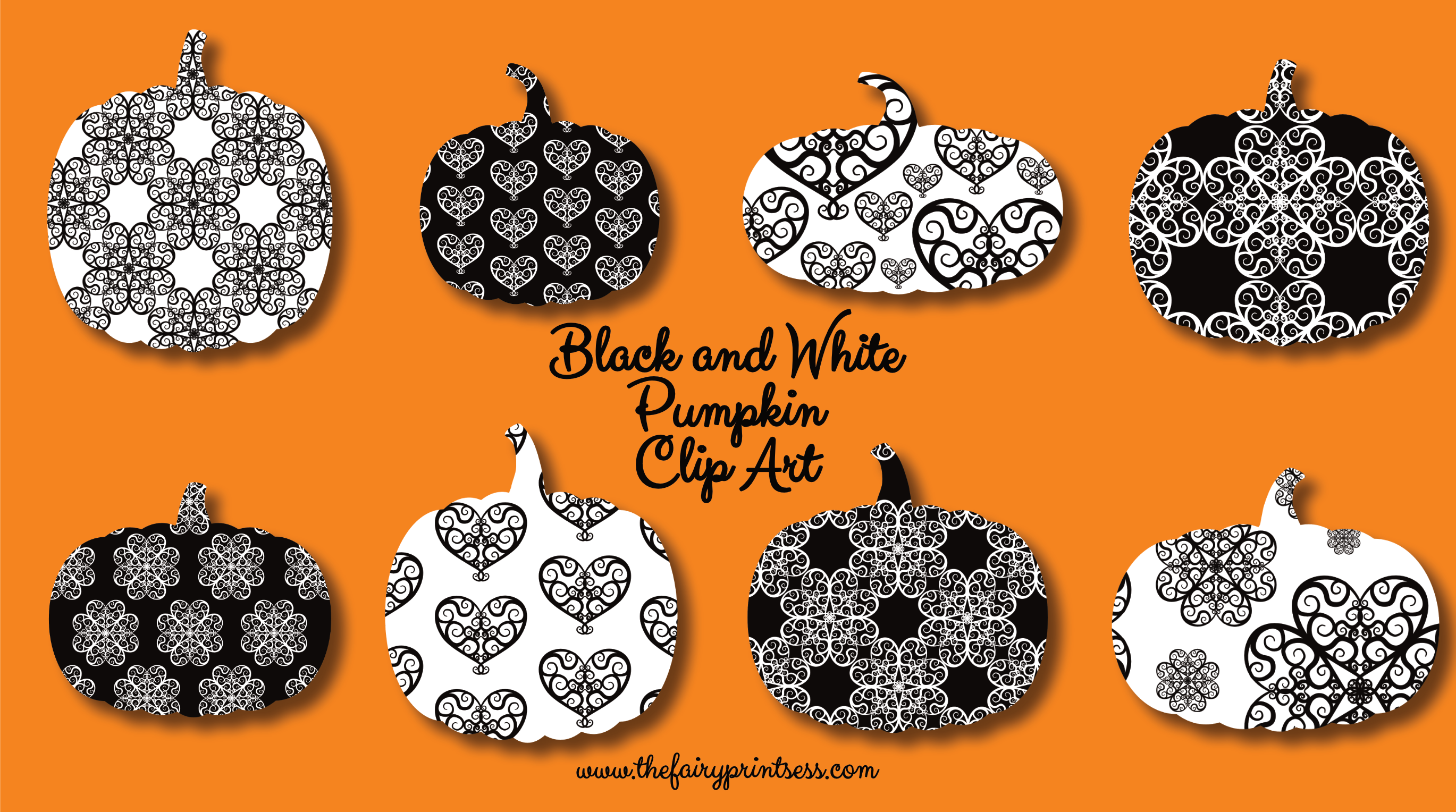 Black and White Pumpkin Clip Art.