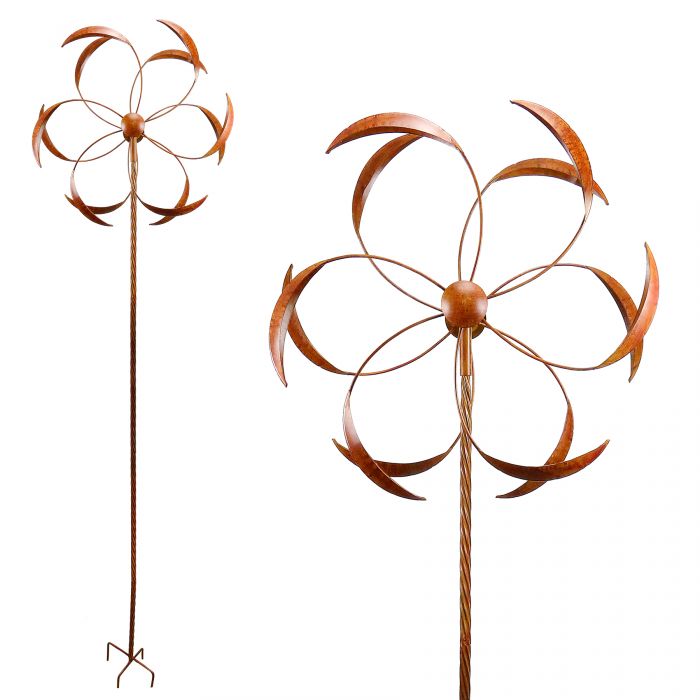 Alpine Metallic Windmill Spinner Garden Stake with Rustic Finish NCY350.