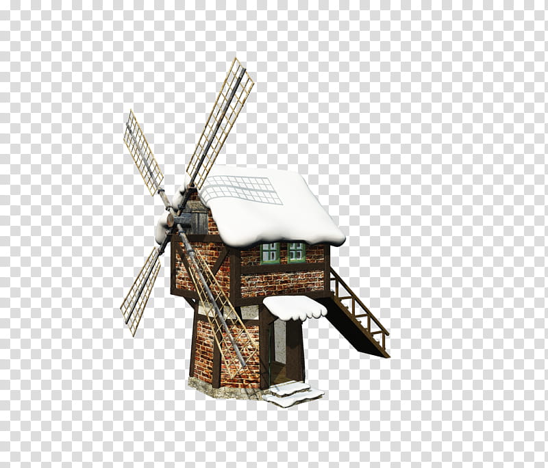 D Snowy Windmill, brown and white windmill art transparent.