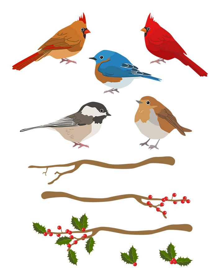 Winter Birds Clipart.