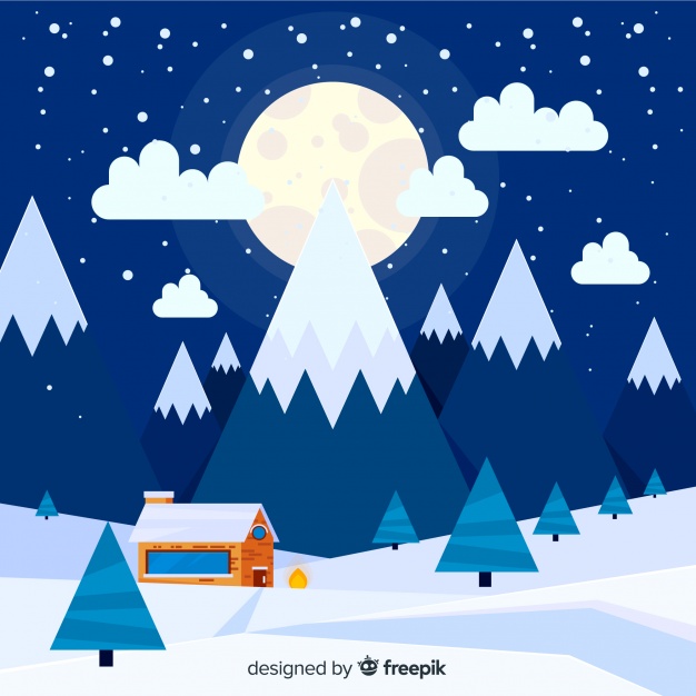 Big moon winter landscape background Vector.