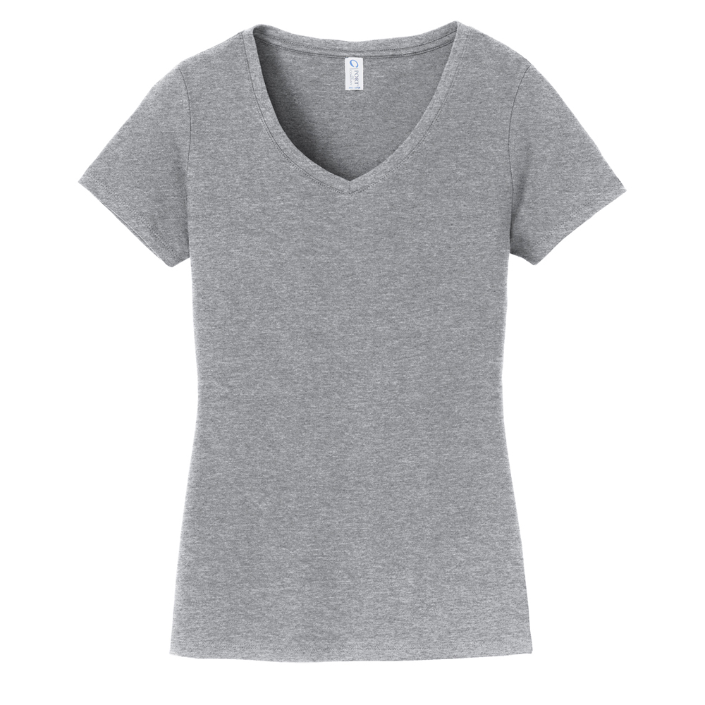 Athletic Heather Grey Ladies V Neck Tee Shirt 90% Cotton.