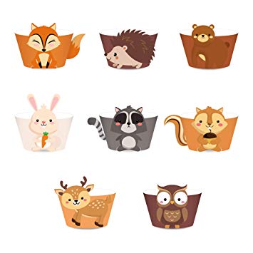 LJCL 24Ct Woodland Creature Cupcake Wrappers,Wild One ,Woodland Baby Shower  Decorations,Forest Animal Creature Cup Cake Wrap Liner ,Woodland Creature.