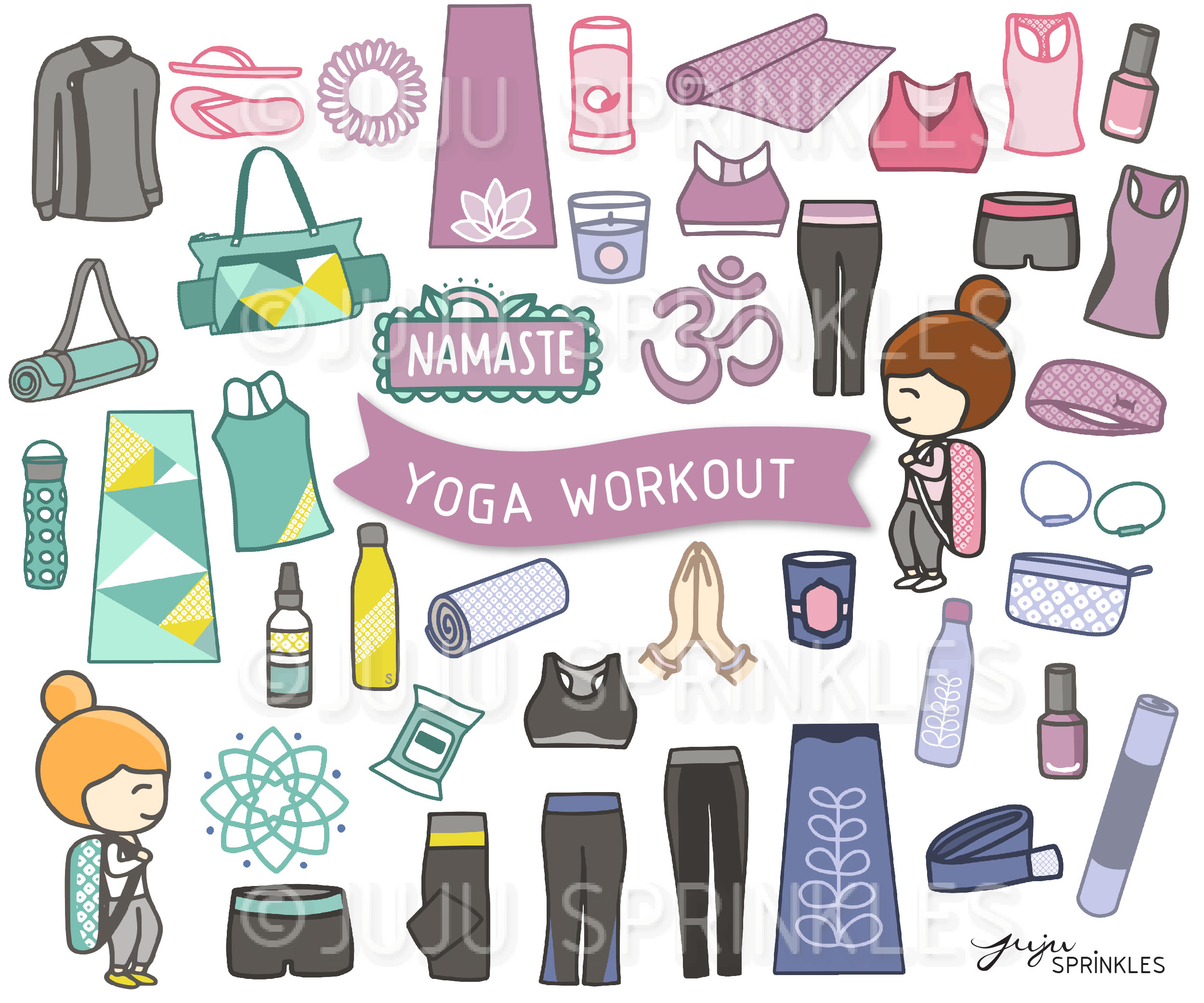 Yoga Workout Clipart and Sticker Set.