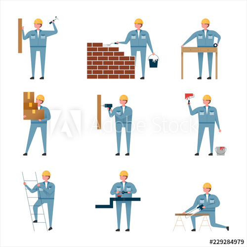 Various work character set of construction worker. flat.