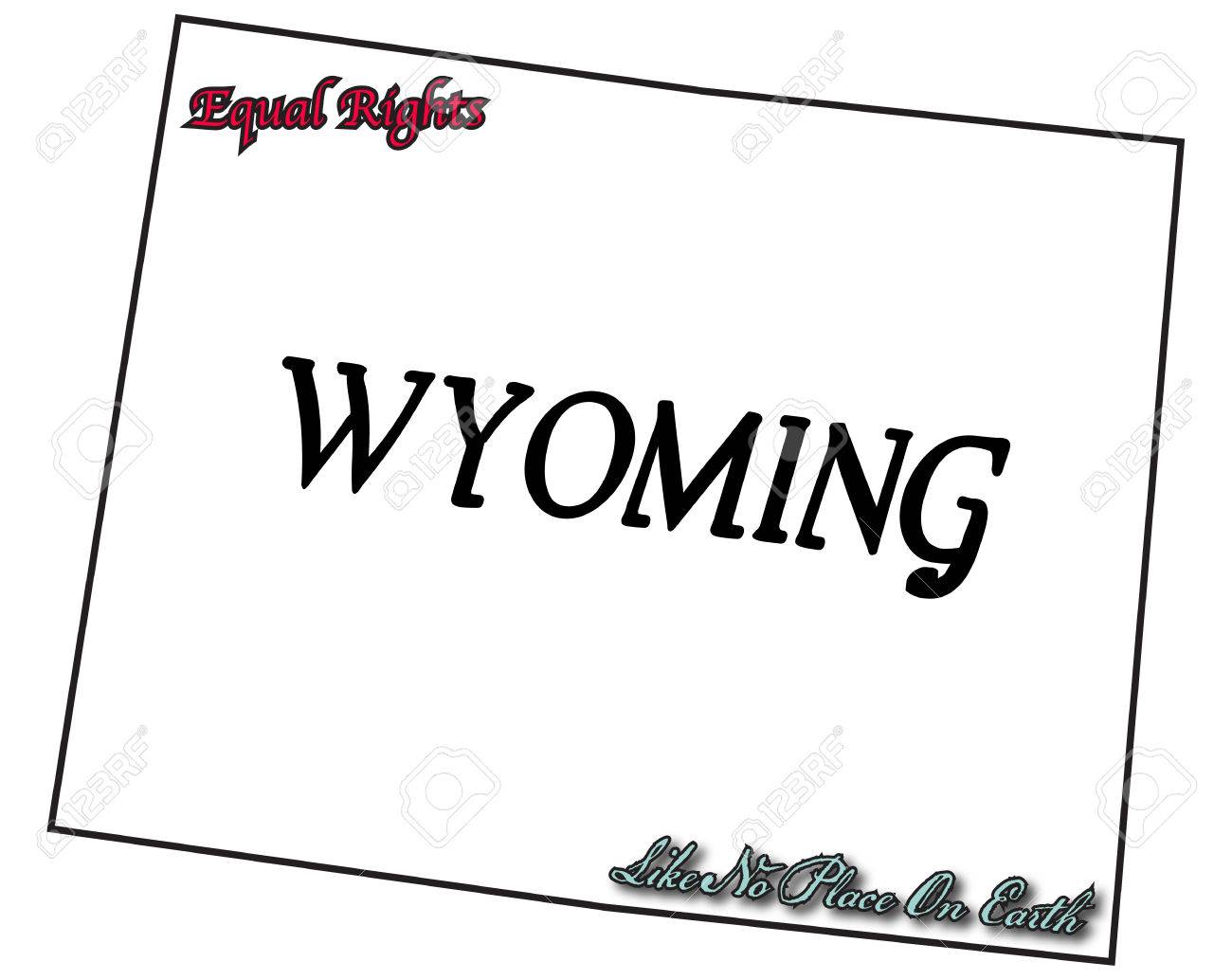 A Wyoming state outline with the motto and slogan isolated on...