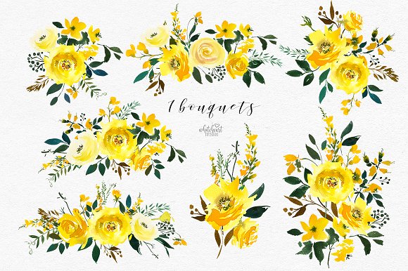 Majestic Jaune Watercolor Florals.