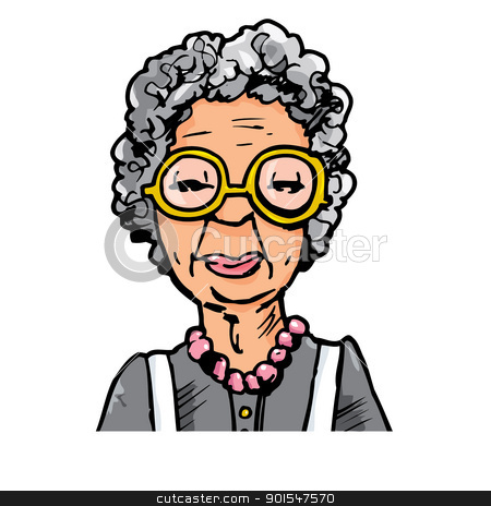 Cartoon of an old lady with glasses stock vector.