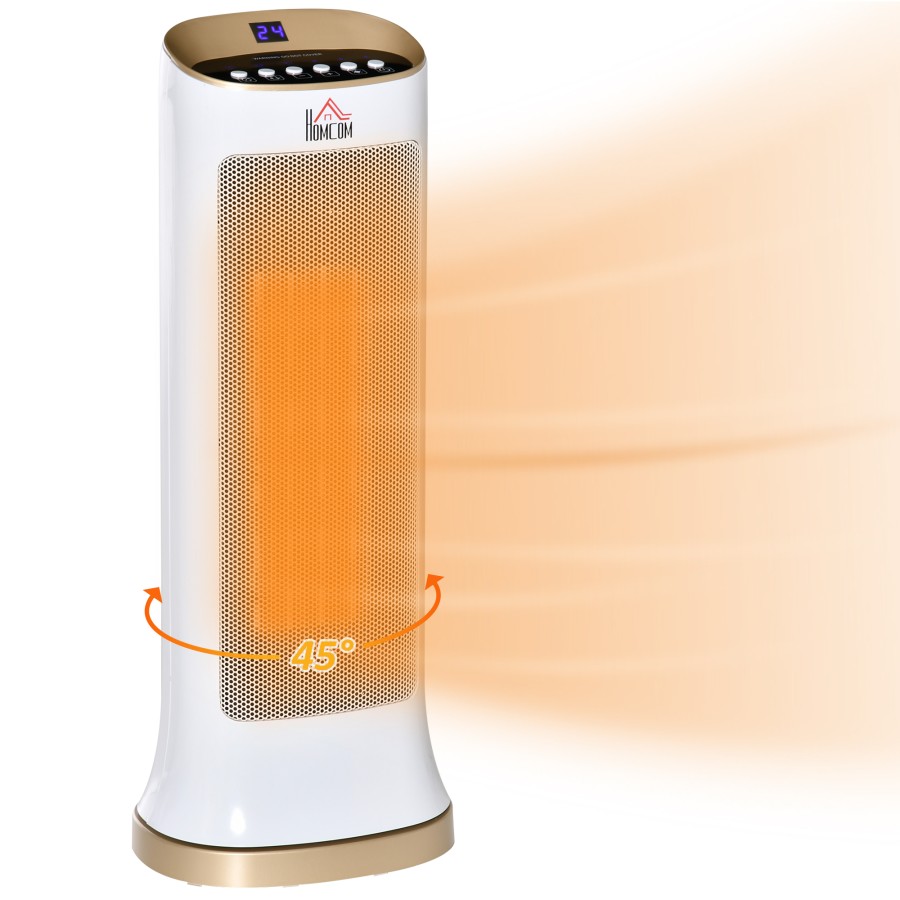 HOMCOM Ceramic Tower Heater 45° Oscillating Space Heater w/ Remote Control 8hr Timer Tip-Over Overheat Protection 1000W/2000W-White Indoor LED Panel Radiator | AOSOM UK