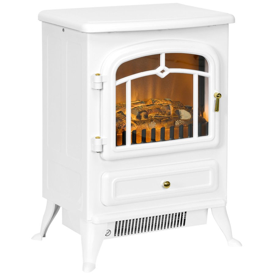 HOMCOM Fireplace Stove Heater Log Burning Flame Electric 950/1850W White