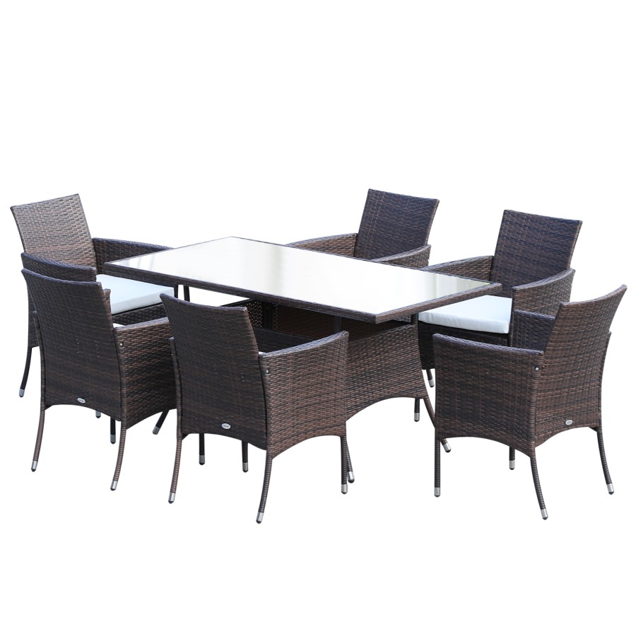 Outsunny 7pc Rattan Garden Furniture Dining Set Wicker Patio Conservatory Seater