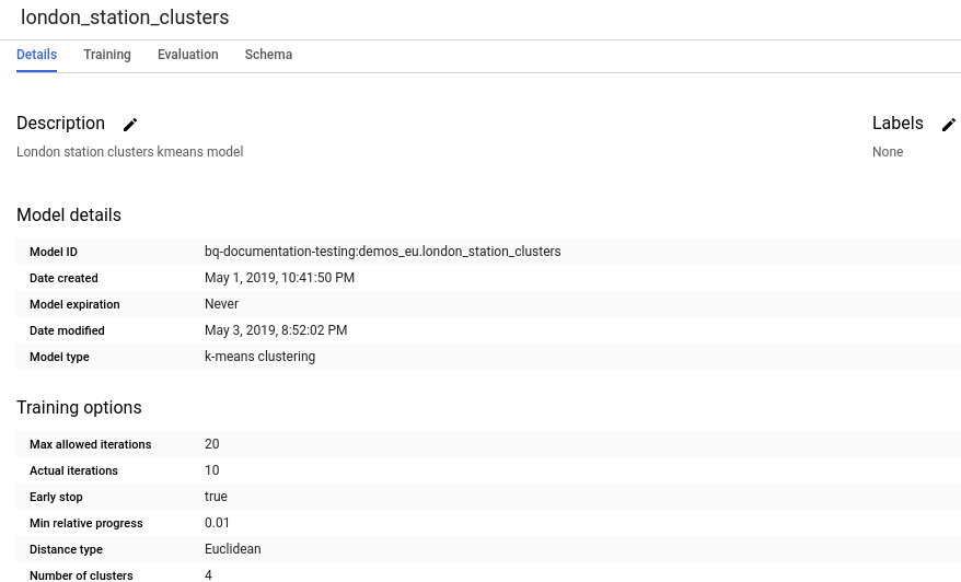 Model metadata in the Google Cloud console