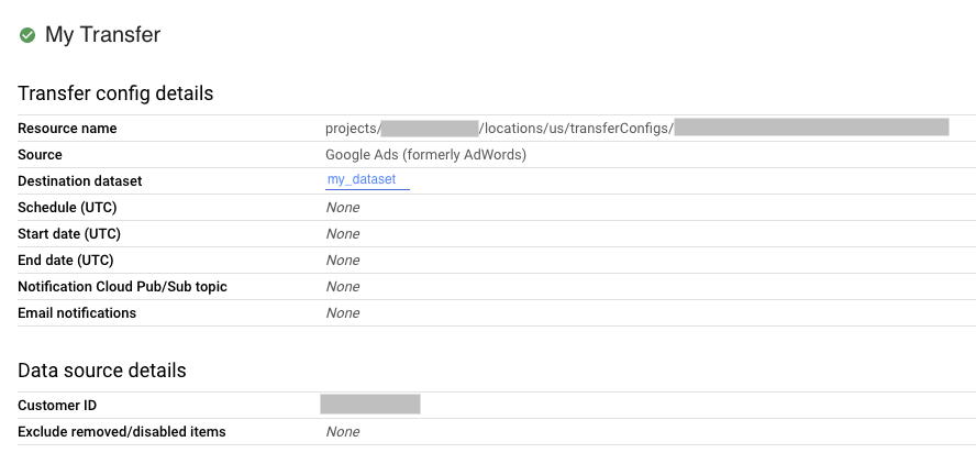 Transfer configuration in console