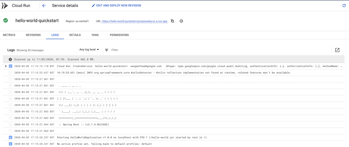 Viewing the status of your service in the Google Cloud console