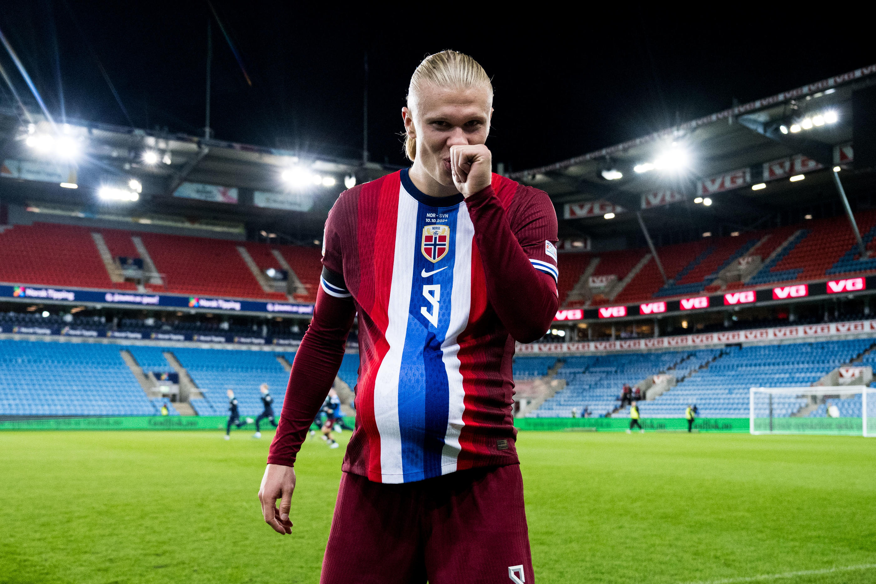 Après être devenu le meilleur buteur de l'histoire de la Norvège jeudi soir, Erling Haaland a annoncé attendre un heureux événement. Icon Sport/Vegard Grøtt