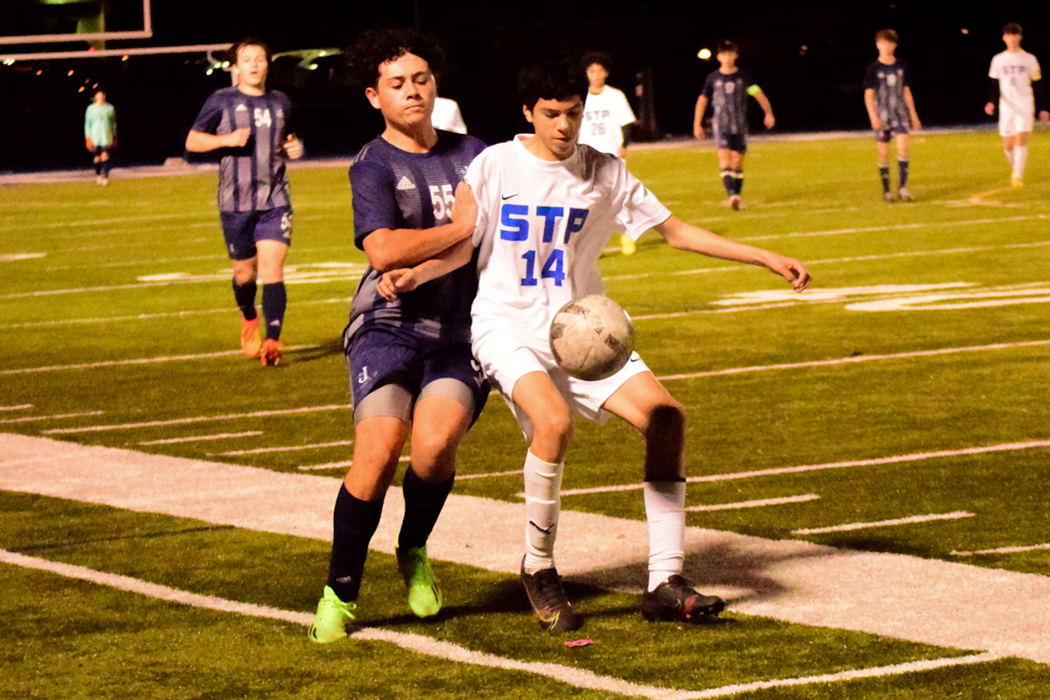 St. Peter's Alex Penafiel, right, and St. Joseph by-the-Sea's Hunter McCarthy battle for the ball. (Staten Island Advance/Annie DeBiase)