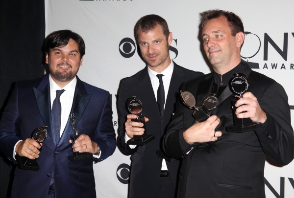 Robert Lopez, Matt Stone & Trey Parker in the Press Room at The 65th Annual Tony Awar Photo