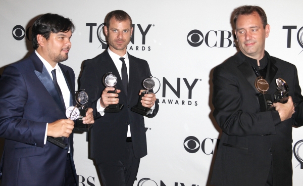 Robert Lopez, Matt Stone & Trey Parker in the Press Room at The 65th Annual Tony Awar Photo