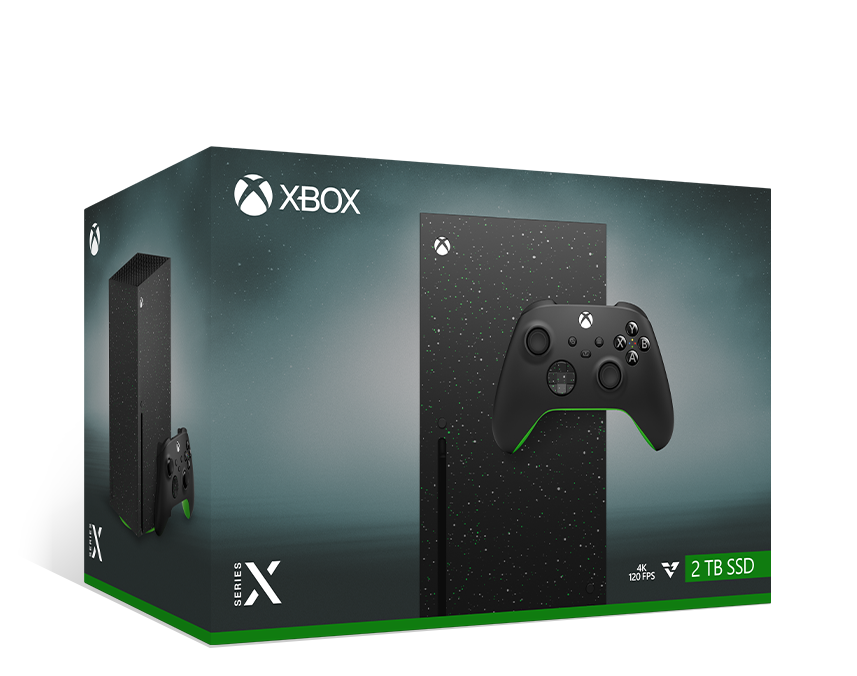 Boîte de la Xbox Series X - 2 To édition spéciale Galaxy Black avec manette sans fil Xbox - édition spéciale Galaxy Black