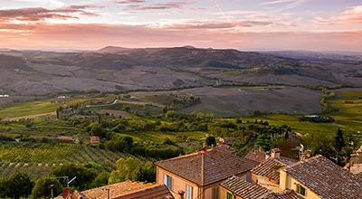 Overlooking the Tuscan countryside on a hiking trail in Italy