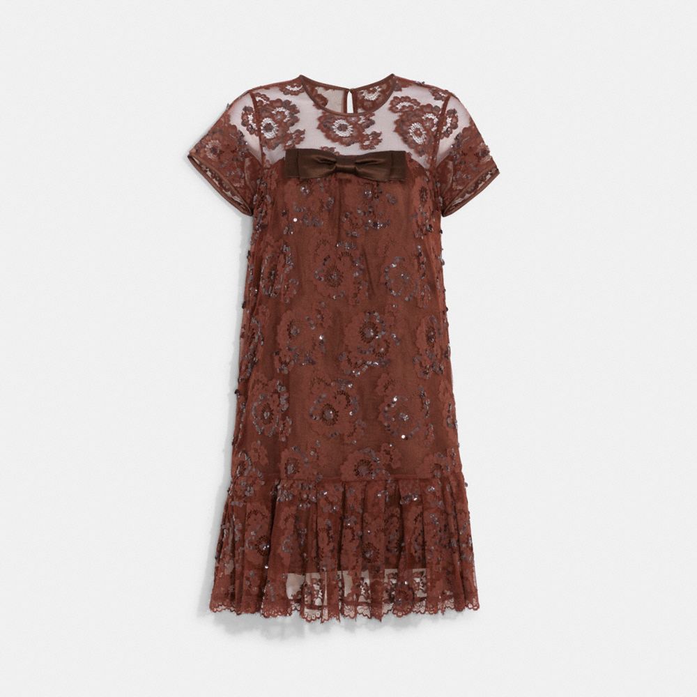 COACH®,Short Sleeve Lace Dress,,Front View