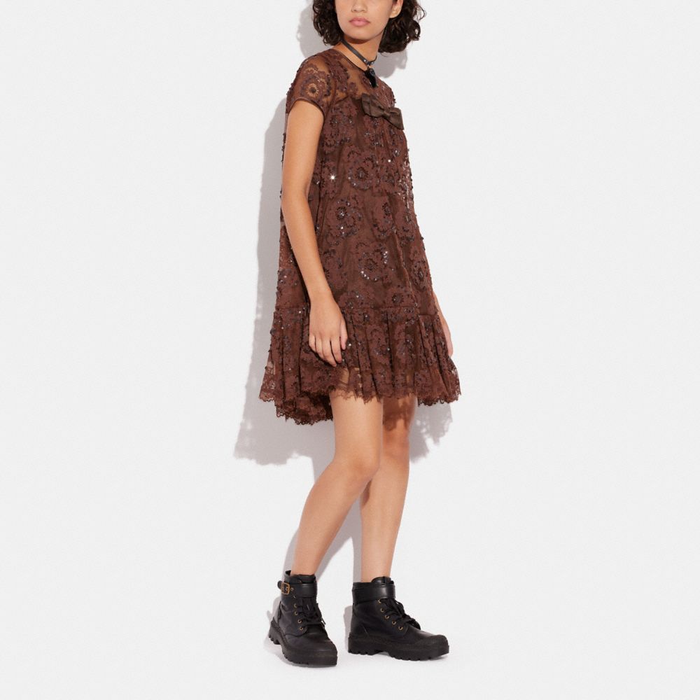 COACH®,Short Sleeve Lace Dress,,Scale View