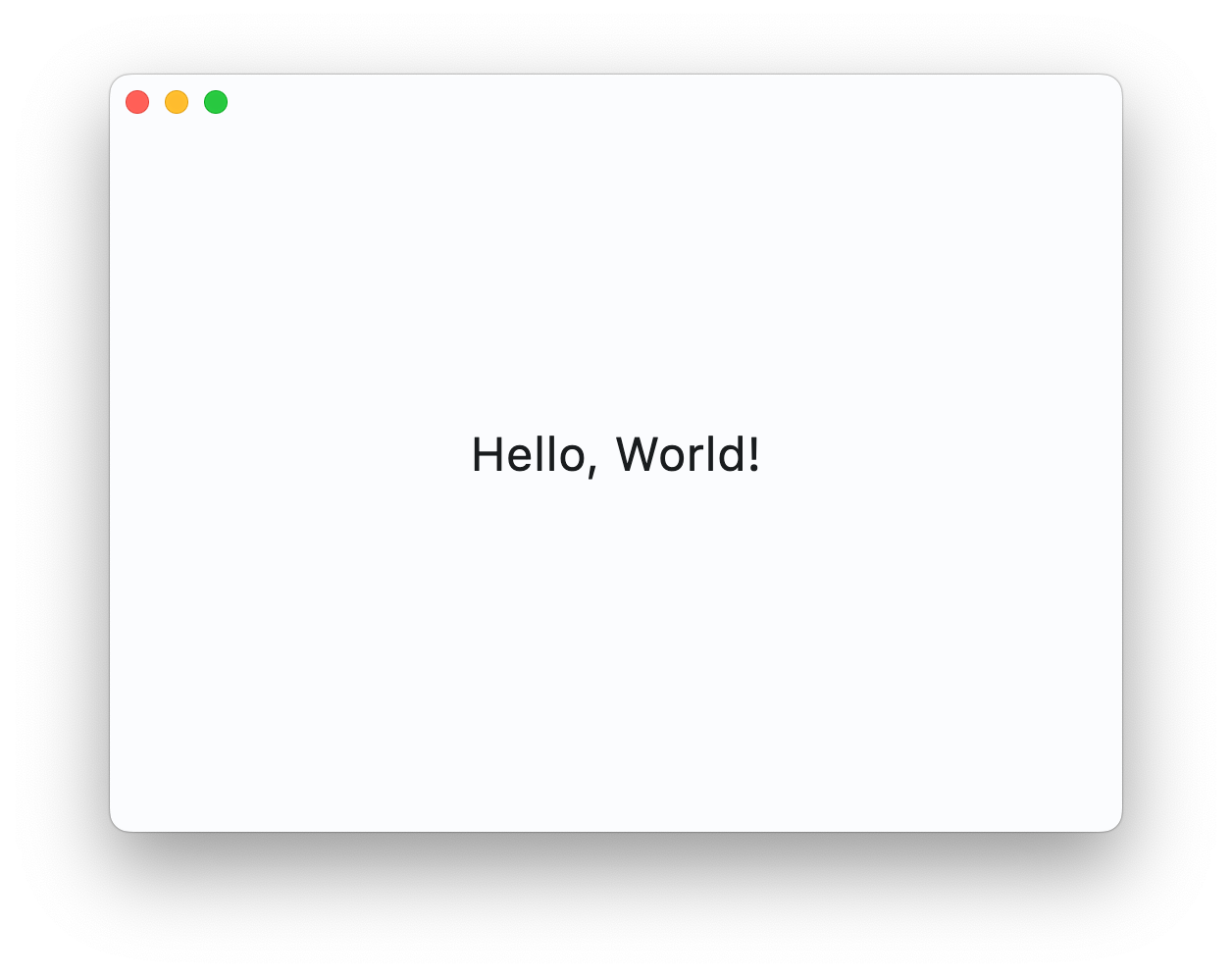 包含“Hello, World!”字样的应用窗口在中心位置