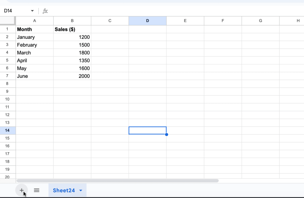 ales data for months January through June, ready for table creation