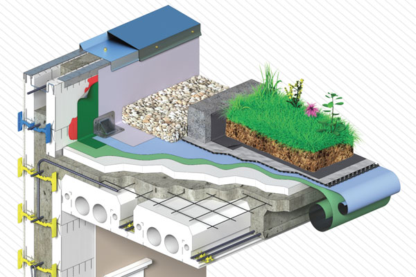 Green Roof with Quad-Deck Insulated Concrete Forms